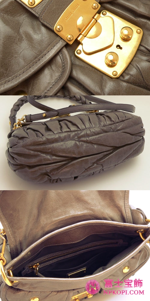 ミュウミュウ MIUMIU ハンドバッグ/ななめがけバッグ 2Way ショルダーストラップ付き プリーツレザー グレイッシュブラウン/アギレラ（ARGILLA） RR1358 MATELASSE LUX.